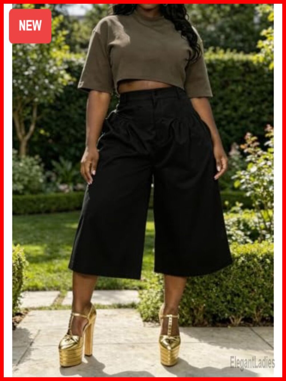 Women's Pleated High Waisted Capri Pants Wide Leg Lightweight Cropped Pants - Picture 4 of 6